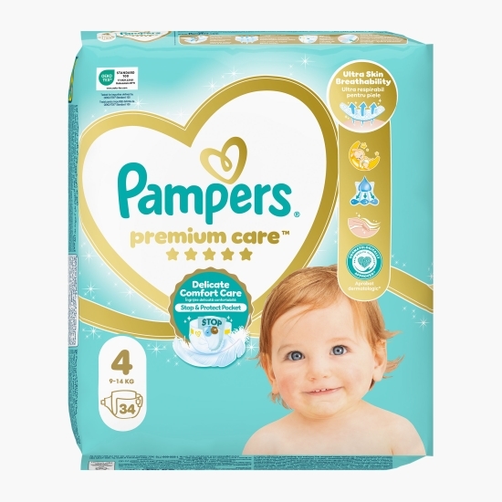 Scutece Premium Care, mărimea 4, 9-14kg, 34 buc