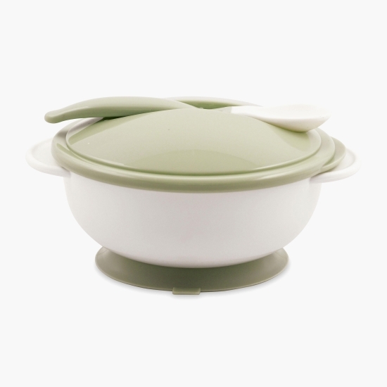 Set castron cu ventuză, capac și linguriță, Mint Green