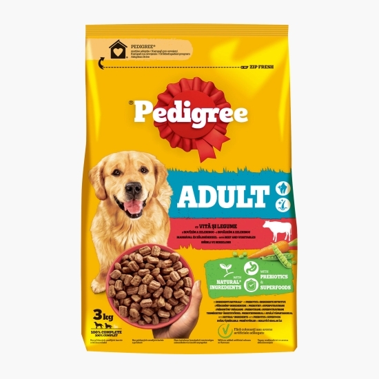 Hrană uscată pentru câini adulți, 3kg, cu vită și legume 