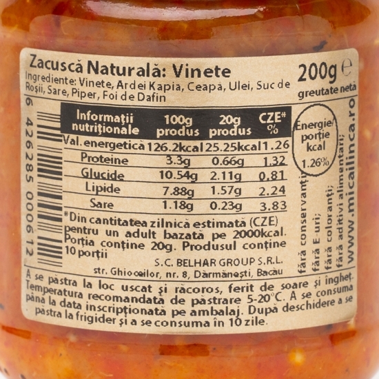 Zacuscă naturală de vinete 200g