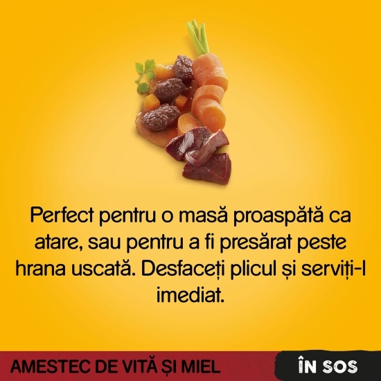 Hrană umedă pentru câini adulți, 100g, cu vită și miel în sos