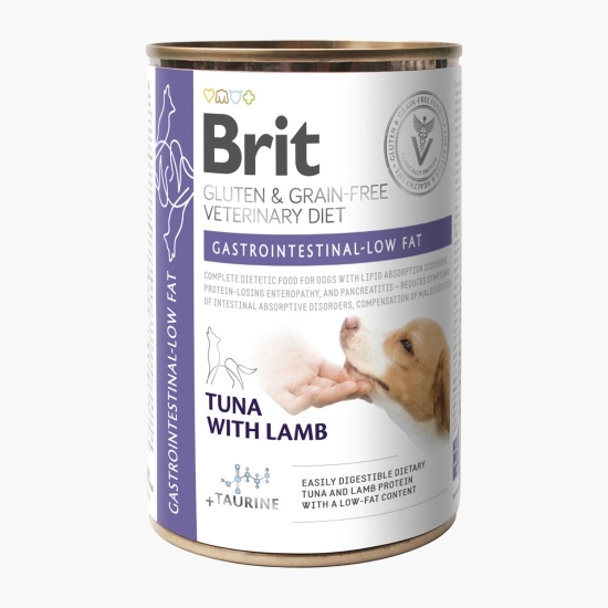 Hrană umedă pentru câini, Gastrointestinal Low-Fat, cu ton și miel, fără gluten și fără cereale, conservă 400g