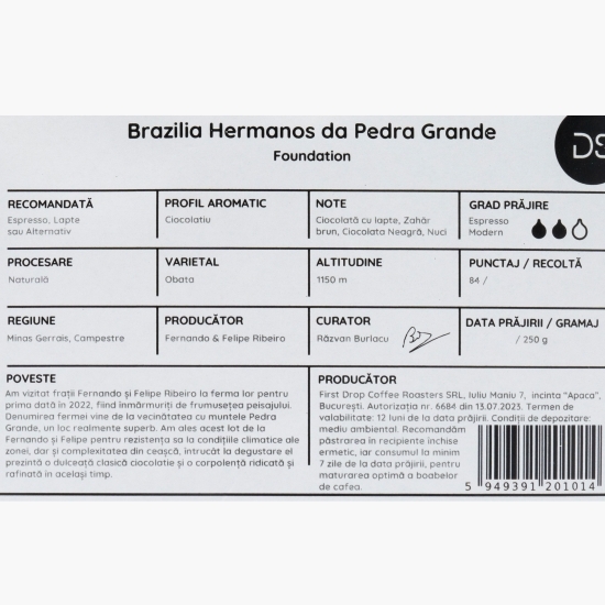 Brazilia Hermanos da Pedra Grande 250g cafea de specialitate boabe 
