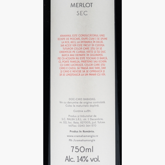 Vin roșu sec Ataman Merlot, 14%, 0.75l