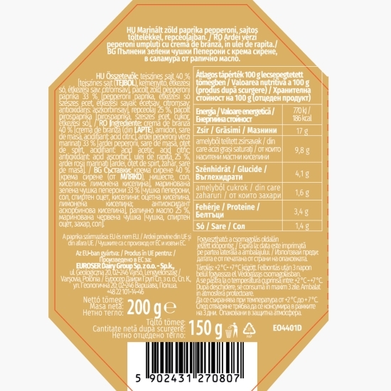 Peperoni verde umpluți cu brânză proaspătă 200g