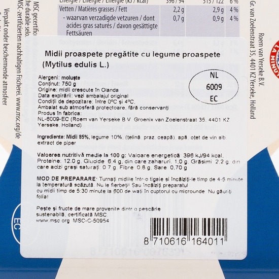 Midii în sos cu legume 750g