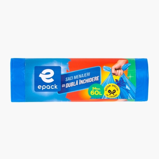 Saci menajeri cu dublă închidere albastru 60l 24buc