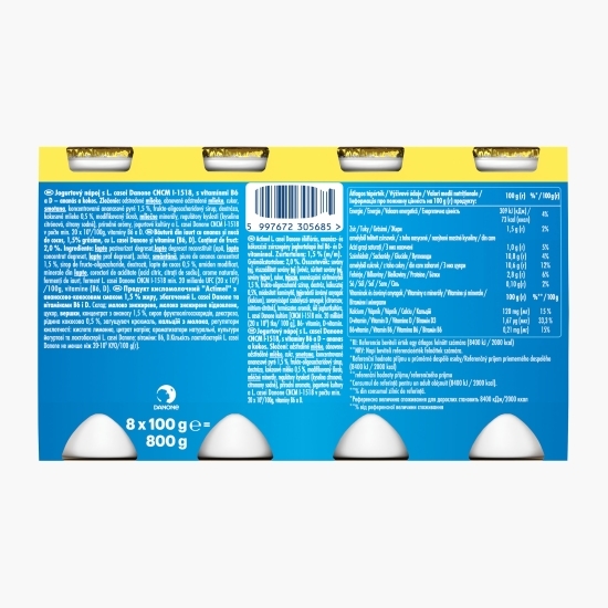 Iaurt de băut cu ananas și nucă de cocos, 8x100g