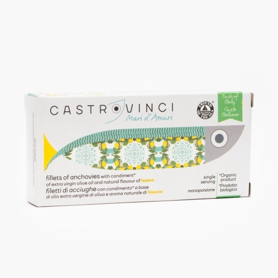 File de anșoa în ulei extravirgin de măsline și aromă naturală de lămâie, eco, 48g