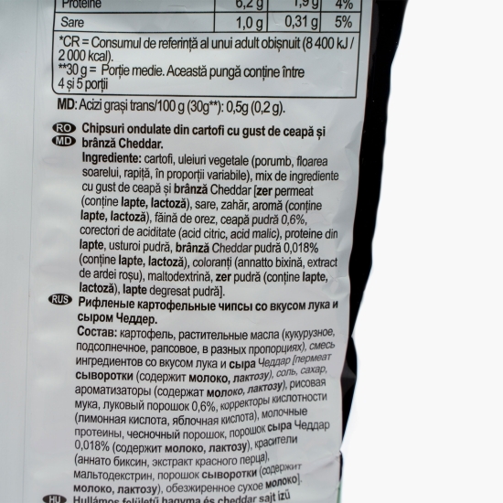 Chipsuri ondulate din cartofi cu gust de cașcaval și ceapă, Maxx 130g
