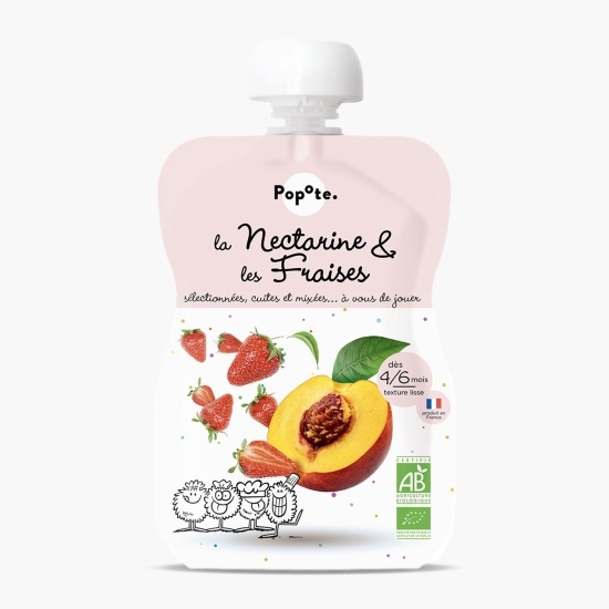 Piure eco cu 85% nectarine și 15% căpșuni, +4/6 luni, 120g