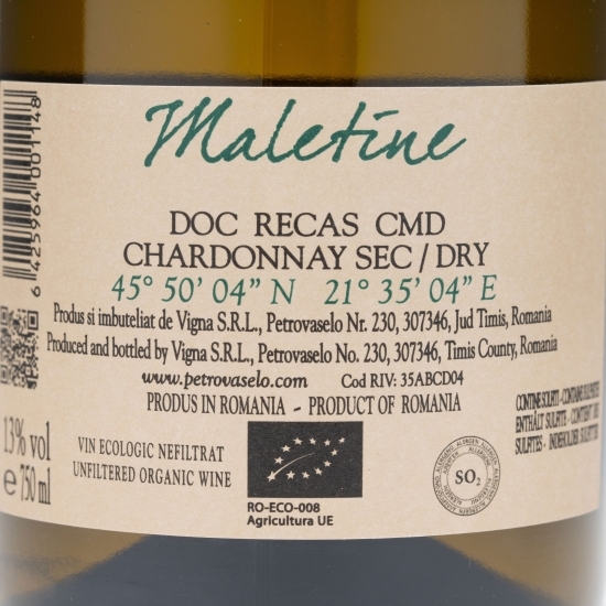 Vin alb sec ecologic Chardonnay, 13%, 0.75l