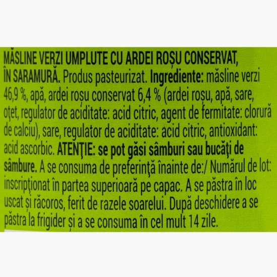 Măsline verzi umplute cu ardei roșu 300g