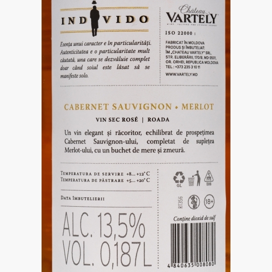 Vin rose sec Individo Cabernet Sauvignon & Merlot, 13.5%, 0.187l