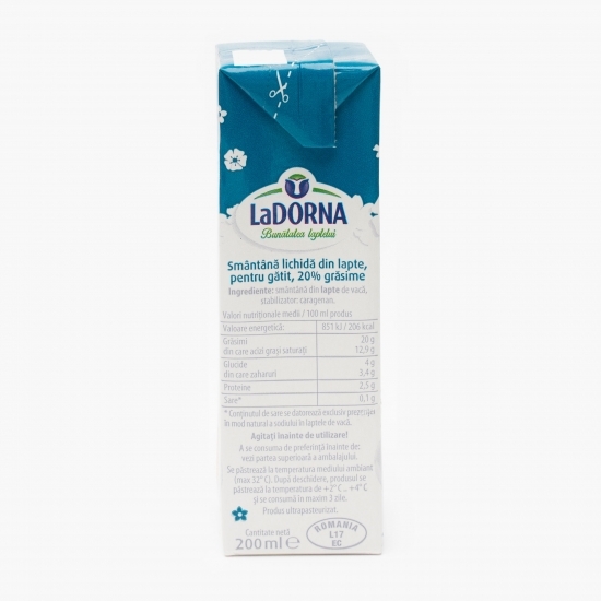 Smântână lichidă UHT pentru gătit 20% grăsime 200ml
