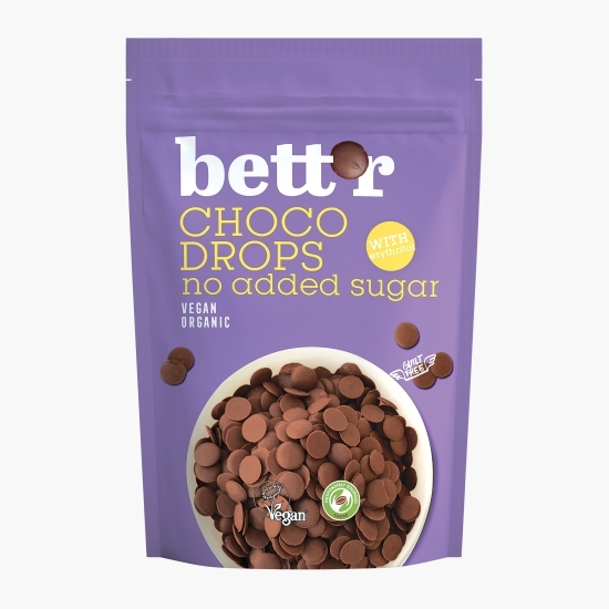 Picături eco de ciocolată Choco drops, fără zahăr adăugat, vegan 200g