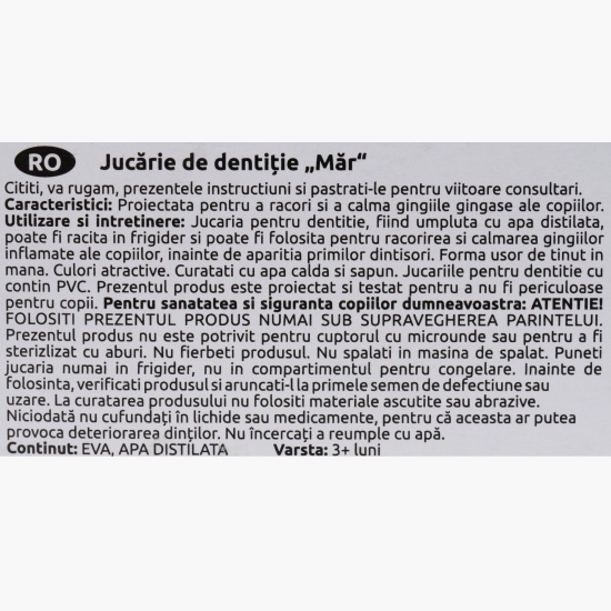 Jucărie de dentiție bebeluși, Apple, 3 luni+, Red