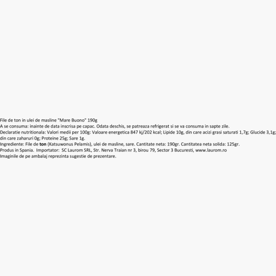 File de ton în ulei de măsline Mare Buono 190g