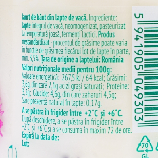 Iaurt de băut din lapte de vacă 350ml