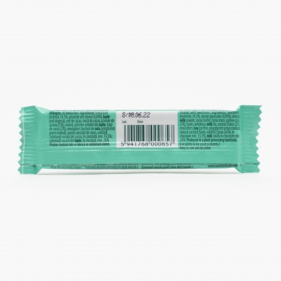 Ciocolată cu lapte, quinoa, cocos, fără zahăr și îndulcitor stevie 25g
