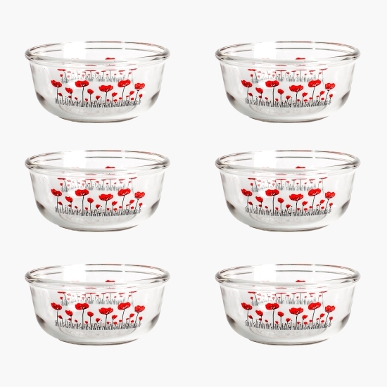 Set 6 boluri sticla Eljado, 700ml, decor maci