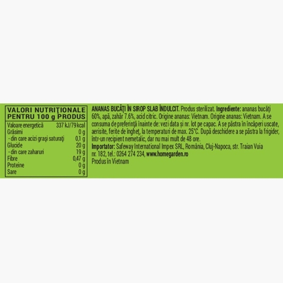 Ananas bucăți în sirop, conservă 565g