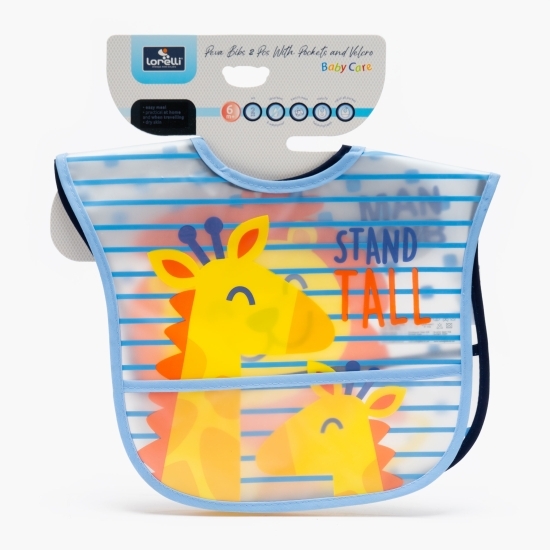 Set 2 bavete, impermeabile peva, 28,5x36 cm, închidere cu bandă velcro, băieți, +6 luni