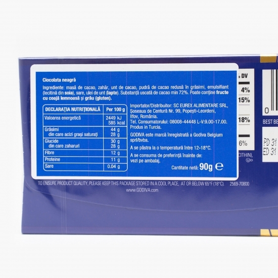 Ciocolată neagră 72% cacao, 90g