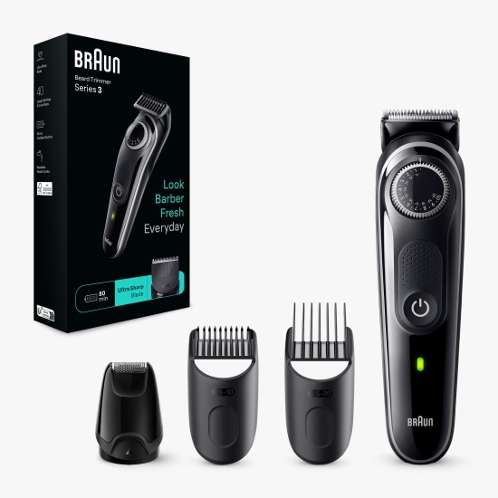 Aparat de tuns barba Beard Trimmer BT3440 Wet&Dry, buton rotativ de precizie, 40 de setări pentru lungime, 1 mini-aparat de ras, 2 piepteni de precizie, autonomie 80 minute, negru/gri