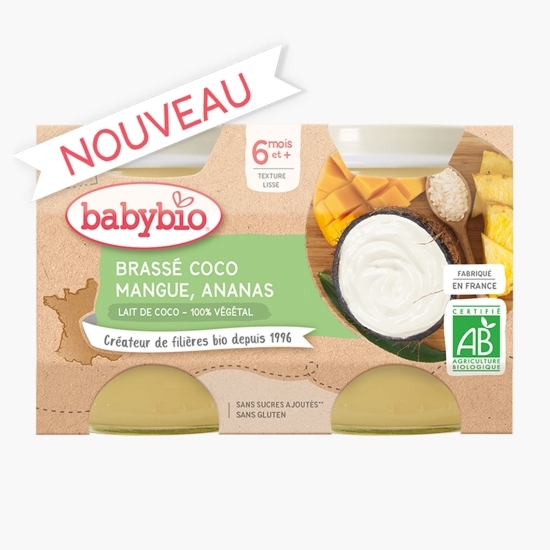 Cremă eco de cocos cu mango și ananas, fără zahăr adăugat, 6+ luni, 2x130g