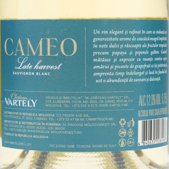 Vin alb dulce Cameo Sauvignon Blanc Late Harvest, 12%, 0.75l
