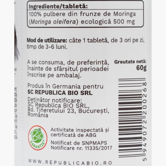 Moringa ecologică 500mg, 120 tablete