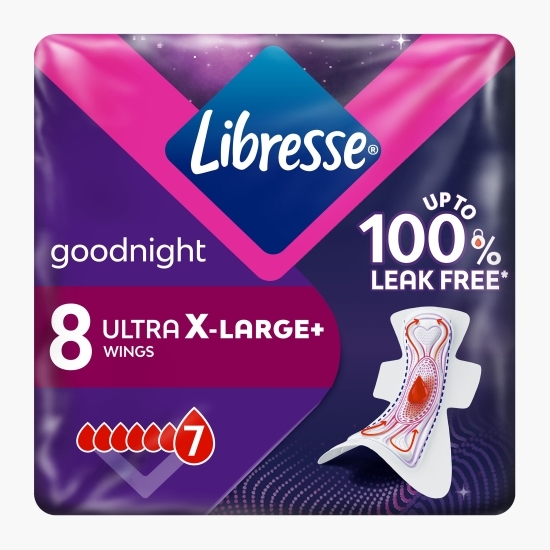 Absorbante de noapte Ultra Goodnight Extra Large Super Heavy cu aripioare 8 bucăți