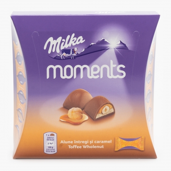 Ciocolată Moments cu lapte alpin, alune întregi și caramel 97g