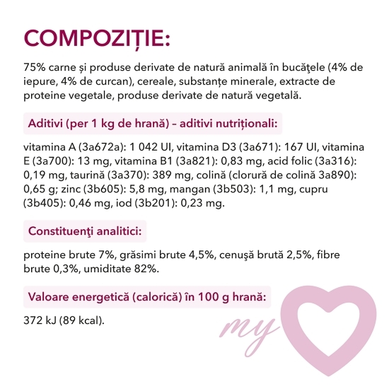 Hrană umedă pentru pisici, cu iepure și curcan în sos, 85g