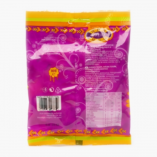 Caramele moi cu aromă de frișcă cu caise, zmeură și portocale 80g