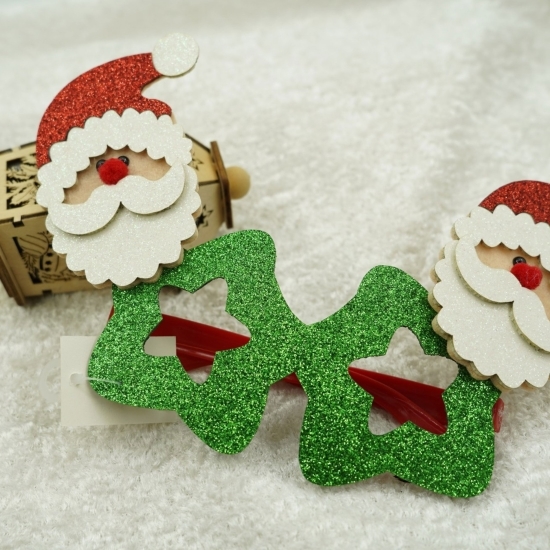 Ochelari petrecere de Crăciun, tip stea cu Moș Crăciun, verzi