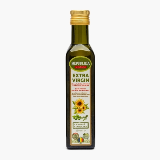 Ulei de floarea-soarelui presat la rece, cu busuioc și rozmarin, 0.25l