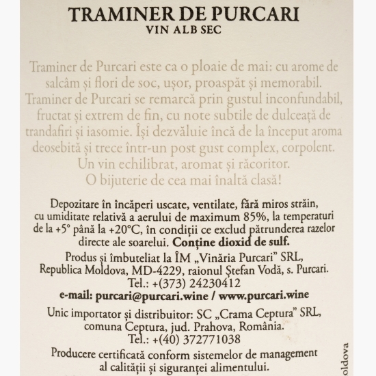 Vin alb sec Traminer, 13%, 0.75l