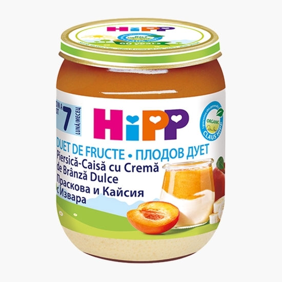 Piure ecologic Duet de fructe piersică-caisă cu cremă de brânză dulce, +7 luni, 160g