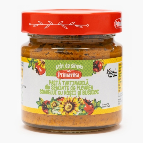 Pastă tartinabilă din semințe de floarea-soarelui cu roșii și busuioc 160g
