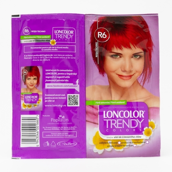 Vopsea semipermanentă pentru păr R6 roșu techno plicuri 2x25ml