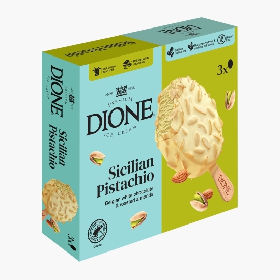 Înghețată de fistic cu ciocolată albă belgiană și migdale 3x70g