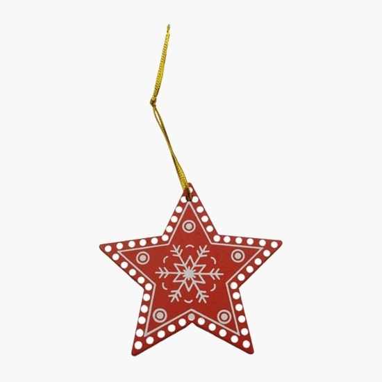 Ornament de brad Stea, din lemn, roșu, 7.5cm