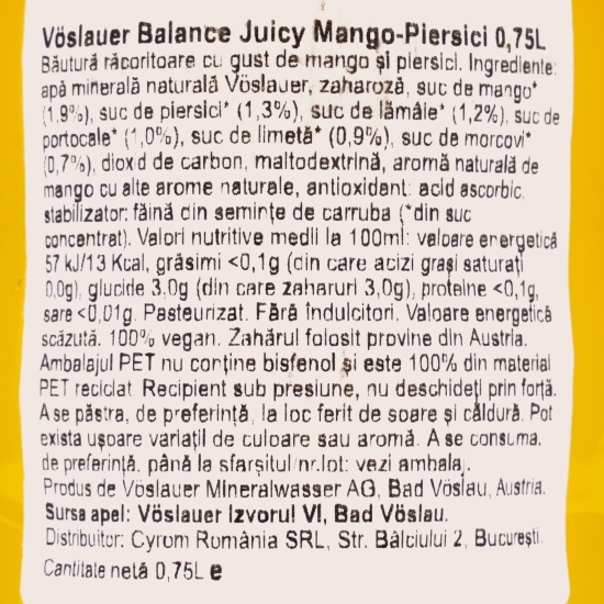 Băutură carbogazoasă cu mango și piersici 0.75l