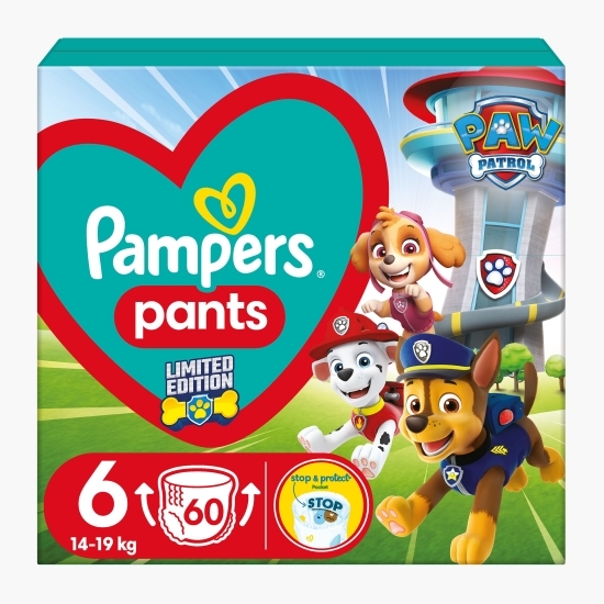 Scutece chiloțel Pants Patrula Cățelușilor, mărimea 6, 14-19 kg, 60 buc