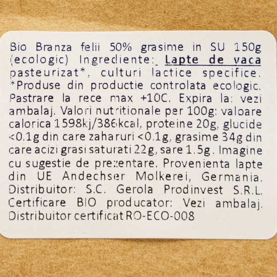 Brânză eco felii 50% grăsime 150g