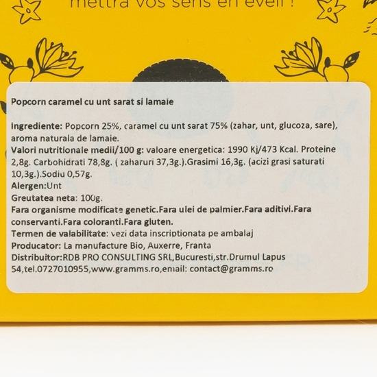 Popcorn caramel cu unt sărat și lămâie 100g