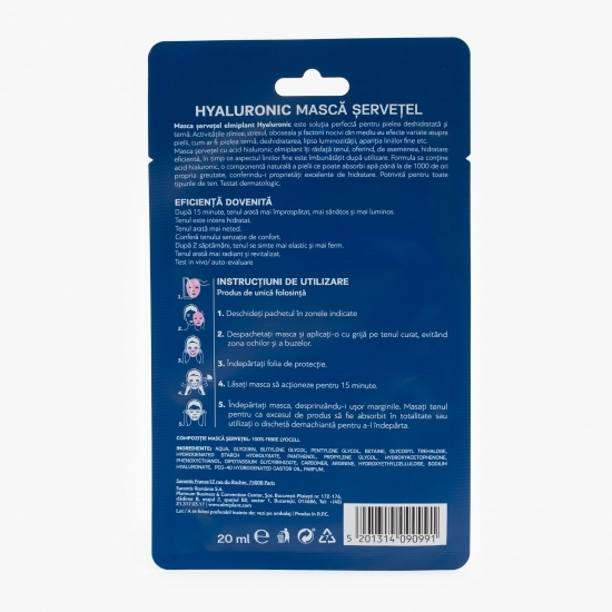 Mască șervețel revitalizantă, Hyaluronic, 20ml