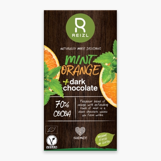 Ciocolată neagră eco cu mentă și portocale, fără gluten, 70g